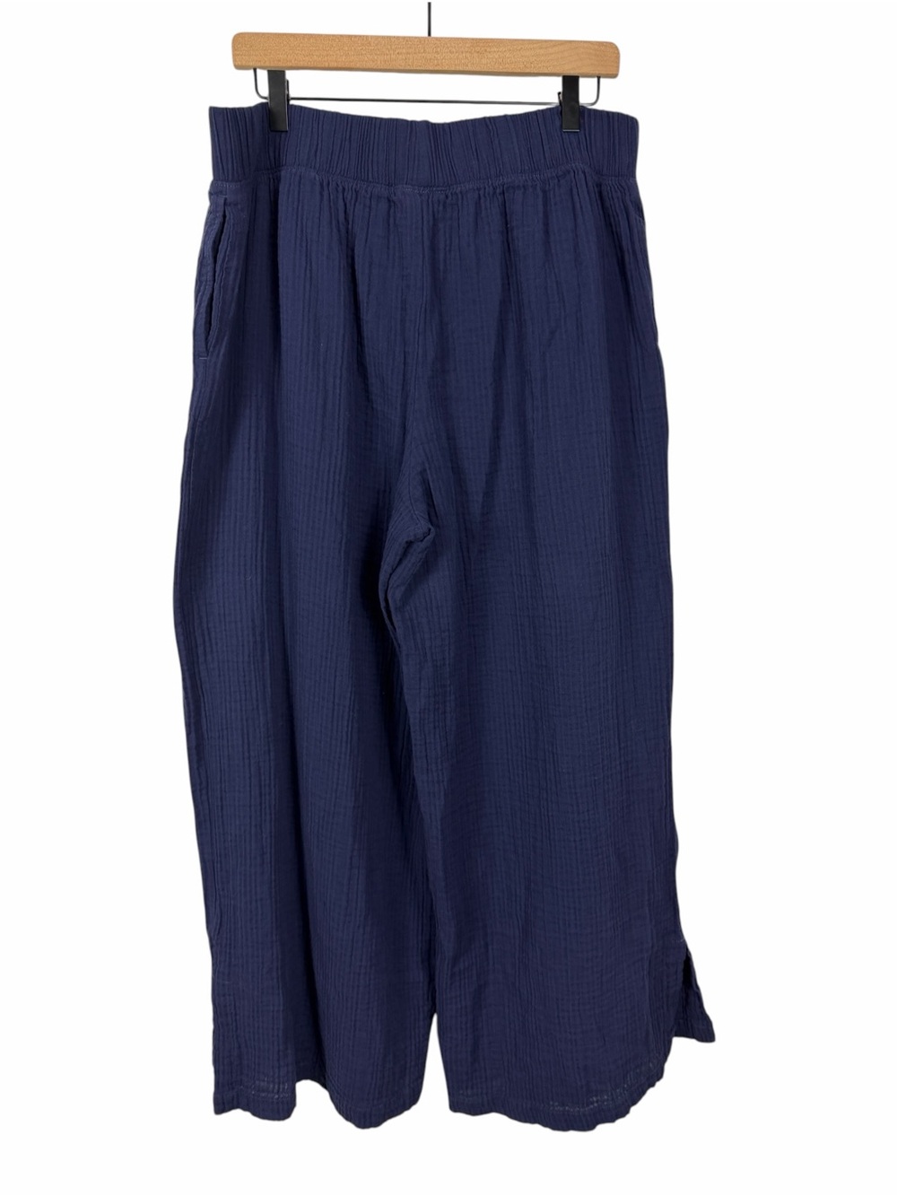 L.L. Bean Cloud Gauze Wide Leg Pants 100% Cotton Elastic Waist Navy Size Large - Picture 6 of 10